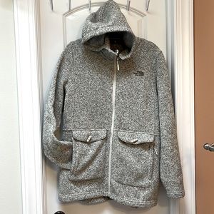 Northface hooded fleece sweater in shaker knit grey XL